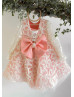 Long Sleeves Ivory Pink Elegant Flower Girl Dress